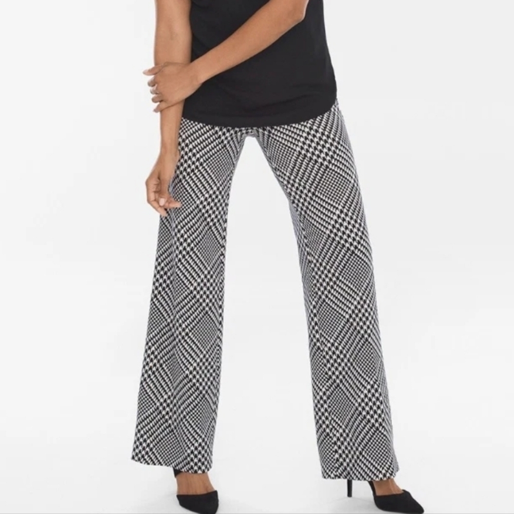 Chico's Dublin Ponte Knit Black White Glen Plaid Houndstooth Wide Leg Trouser